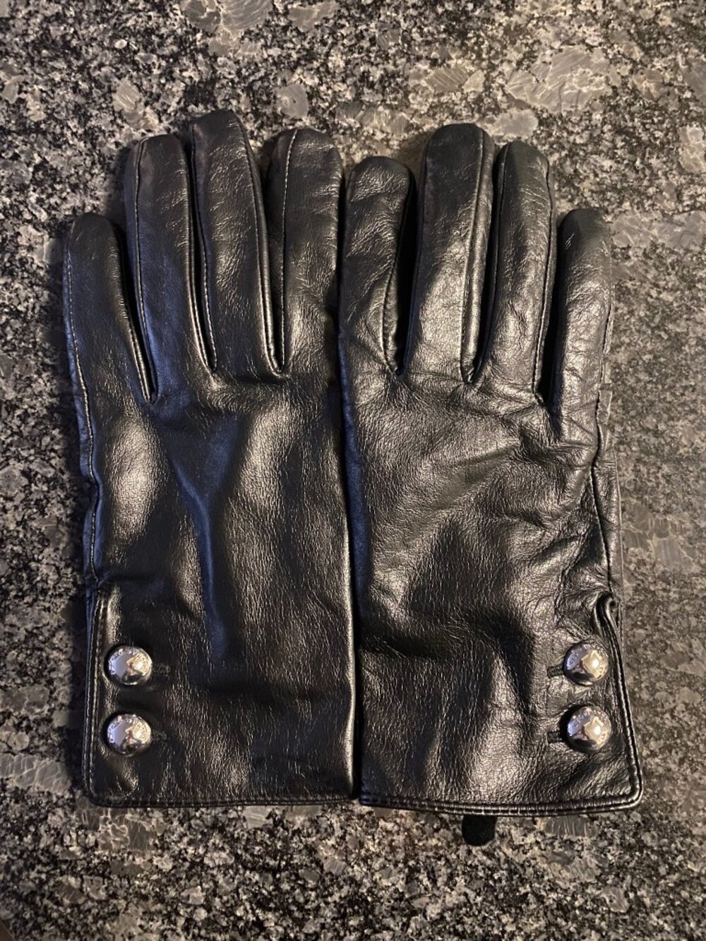 Michael Kors Black Leather Gloves with Decorative Buttons